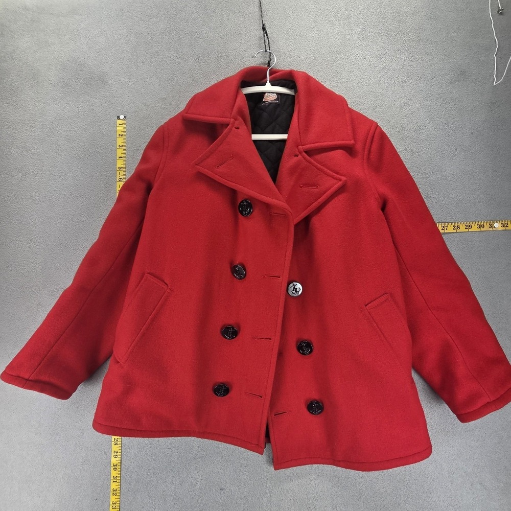 Johnson Woolen Mills Jacket Mens M‎ Red Wool Peacoat Anchor Button Quilted Lined